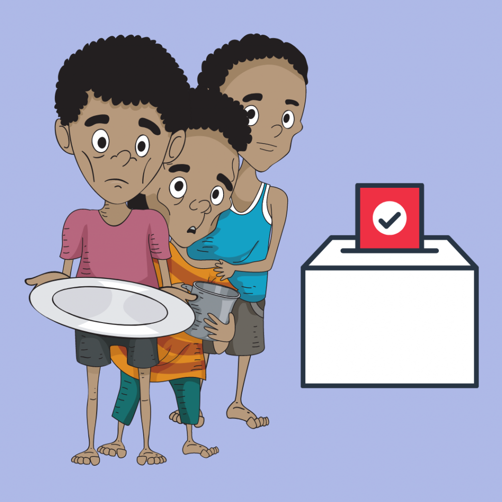 Hungrige Kinder und eine Wahlurne